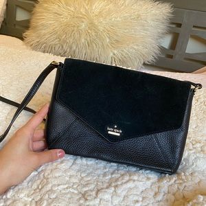 Kate spade black leather suede crossbody purse EUC